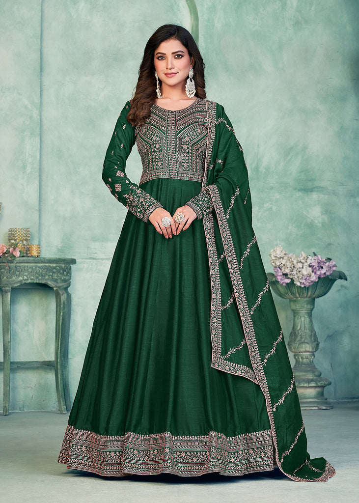 Buy Festive Style Anarkali - Tempting Green Art Silk Anarkali Suit Empress Clothing Buy Festive Style Anarkali - Tempting Green Art Silk Anarkali Suit Empress Clothing