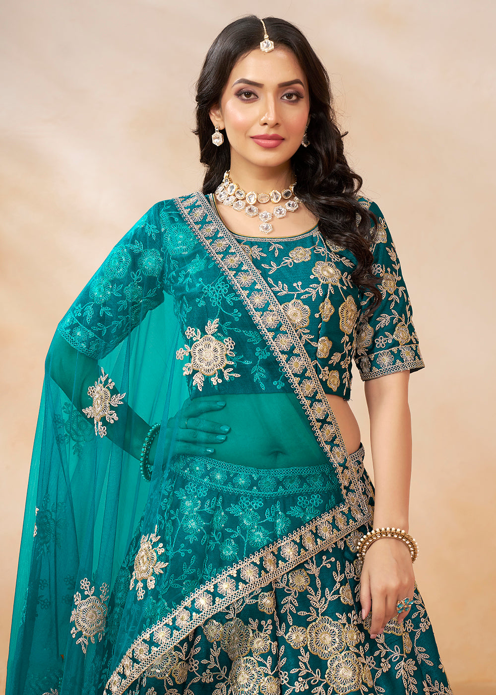 Buy Now Rama Green Embroidered Art Silk Wedding Lehenga Choli Online in USA, UK, Canada, UAE & Worldwide at Empress Clothing.