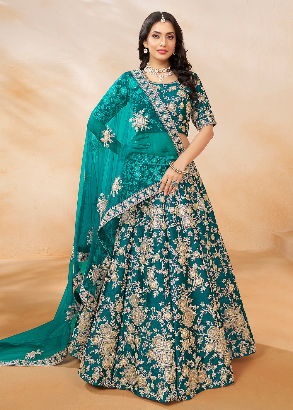 Buy Now Rama Green Embroidered Art Silk Wedding Lehenga Choli Online in USA, UK, Canada, UAE & Worldwide at Empress Clothing.