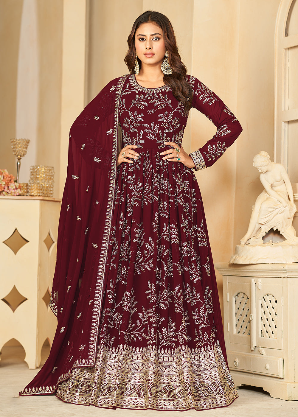 Buy Ethnic Yard Georgette Partywear Anarkali Dress Material Maroon color  Online at Low Prices in India - Paytmmall.com