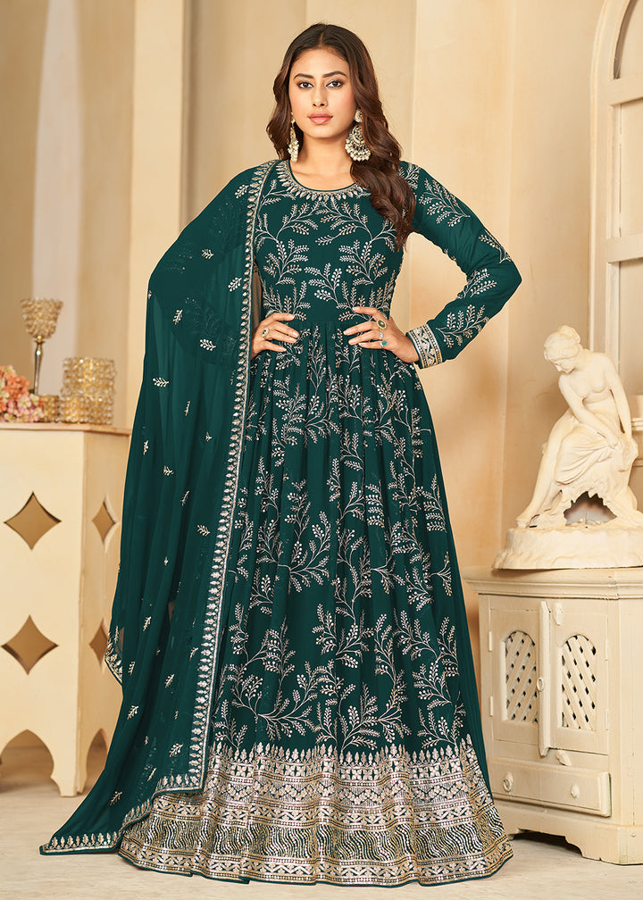 Buy Now Embroidered Lovely Green Georgette Wedding Anarkali Suit Online in USA, UK, Australia, New Zealand, Canada & Worldwide at Empress Clothing.