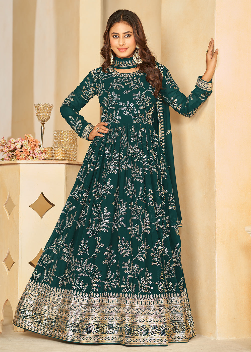 Buy Now Embroidered Lovely Green Georgette Wedding Anarkali Suit Online in USA, UK, Australia, New Zealand, Canada & Worldwide at Empress Clothing.