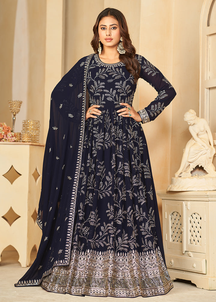 Buy Now Embroidered Lovely Blue Georgette Wedding Anarkali Suit Online in USA, UK, Australia, New Zealand, Canada & Worldwide at Empress Clothing. 