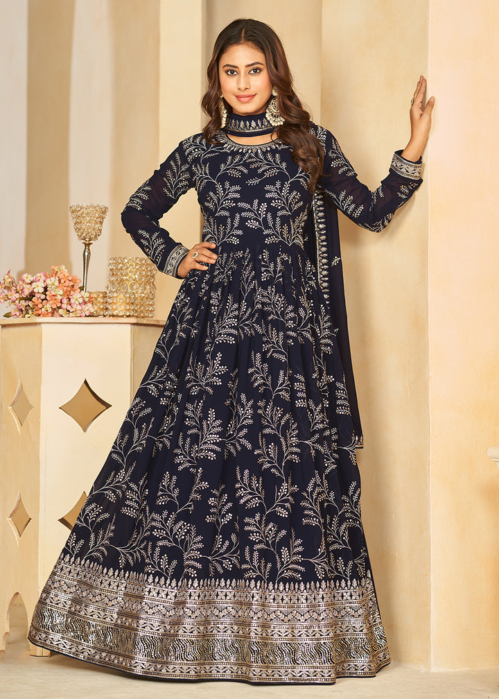 Buy Now Embroidered Lovely Blue Georgette Wedding Anarkali Suit Online in USA, UK, Australia, New Zealand, Canada & Worldwide at Empress Clothing. 