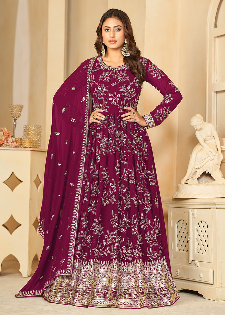 Buy Now Embroidered Lovely Wine Georgette Wedding Anarkali Suit Online in USA, UK, Australia, New Zealand, Canada & Worldwide at Empress Clothing. 