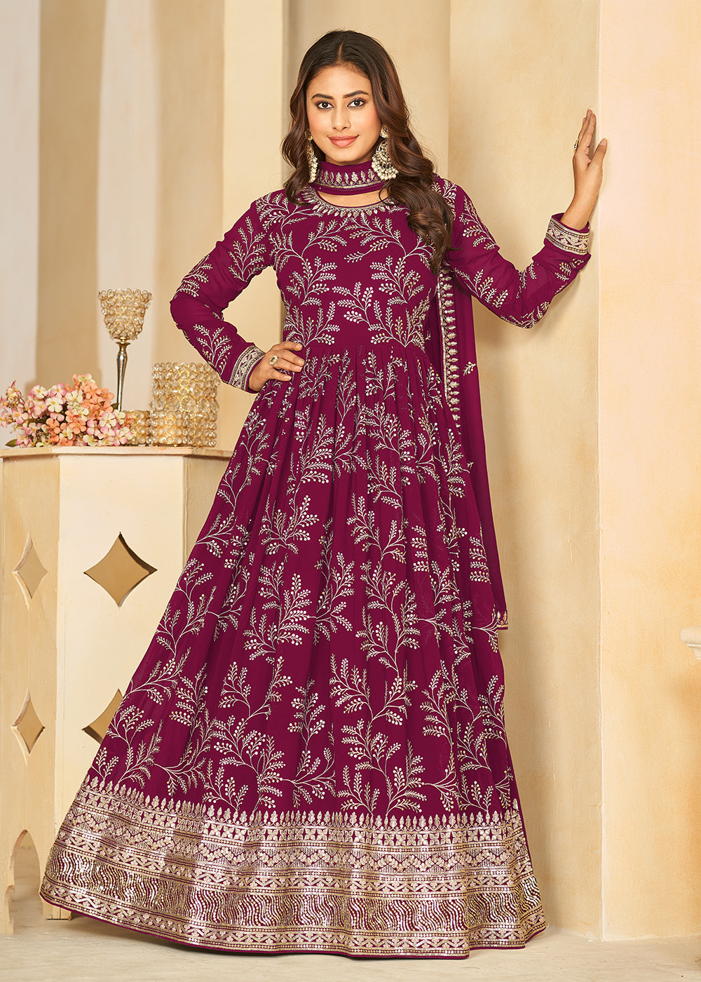 Buy Now Embroidered Lovely Wine Georgette Wedding Anarkali Suit Online in USA, UK, Australia, New Zealand, Canada & Worldwide at Empress Clothing. 