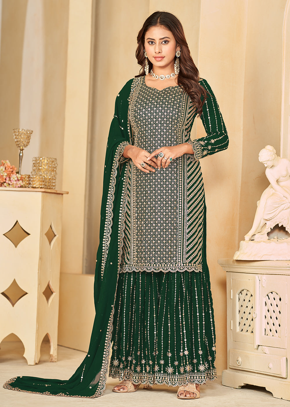 Shop Green Cotton Embroidered Churidar Suit After Six Wear Online