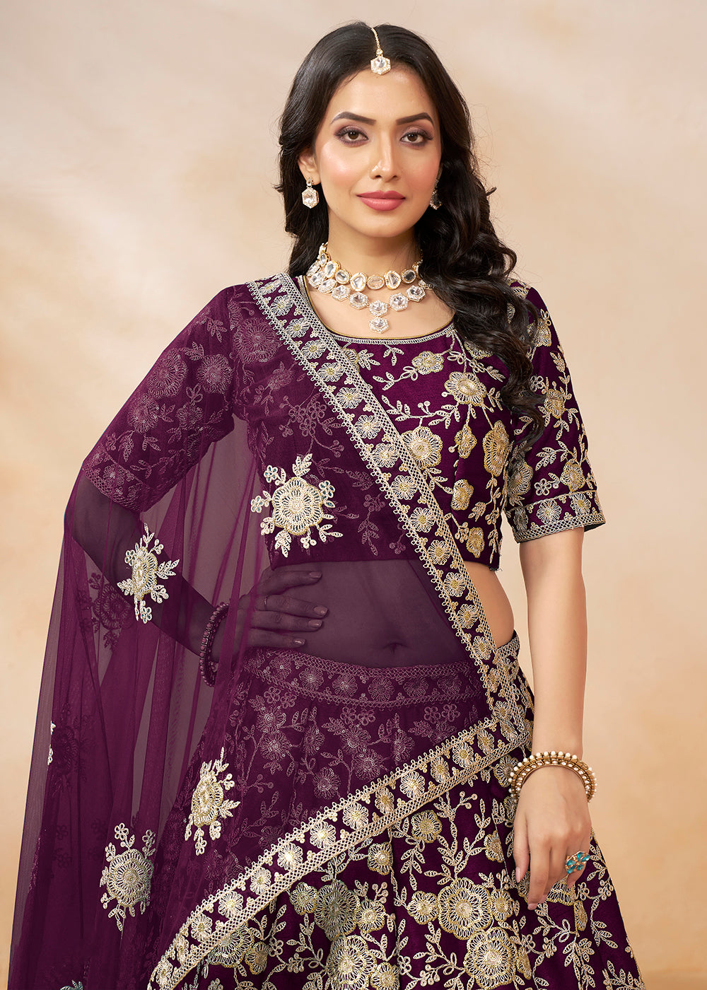 Buy Now Plum Wine Embroidered Art Silk Wedding Lehenga Choli Online in USA, UK, Canada, UAE & Worldwide at Empress Clothing.