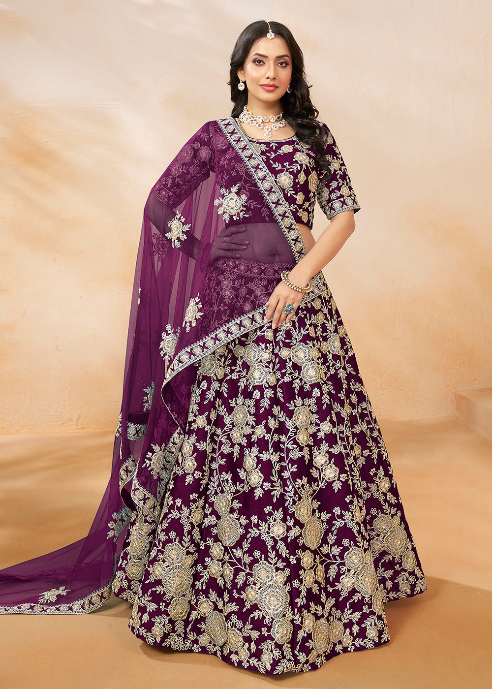 Buy Now Plum Wine Embroidered Art Silk Wedding Lehenga Choli Online in USA, UK, Canada, UAE & Worldwide at Empress Clothing.