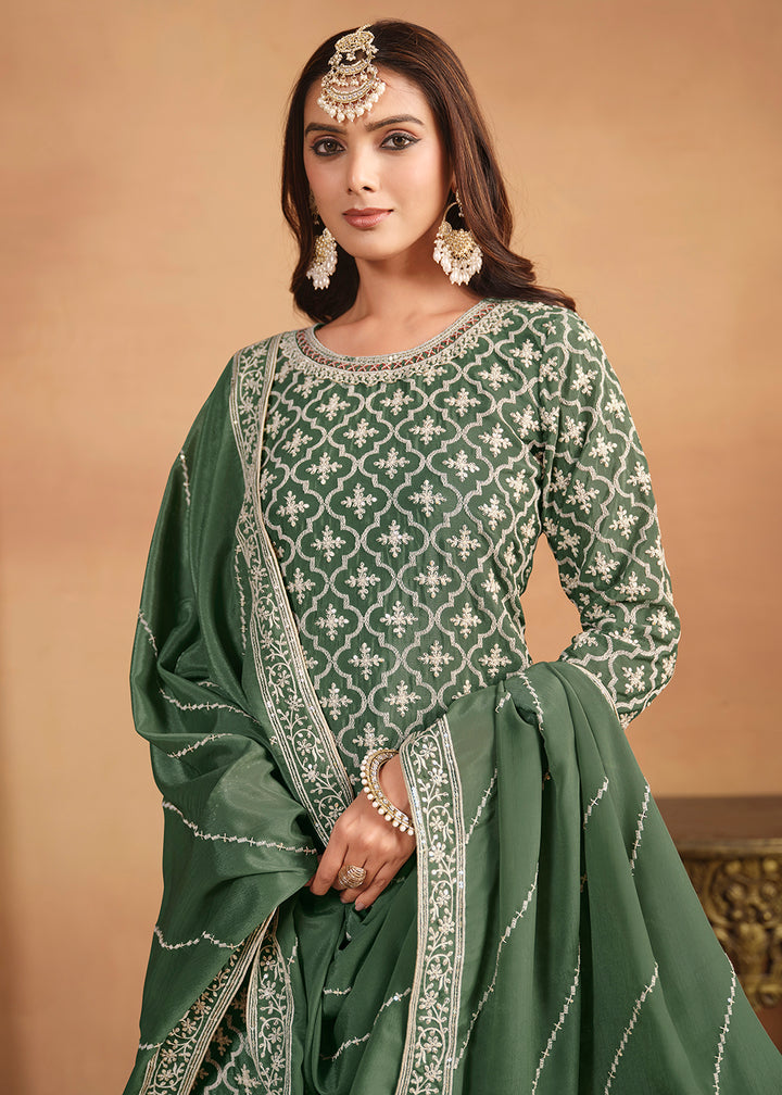 Buy Now Chinnon Green Multicolor Embroidered Lehenga Style Suit Online in USA, UK, Canada, Germany, Australia & Worldwide at Empress Clothing.