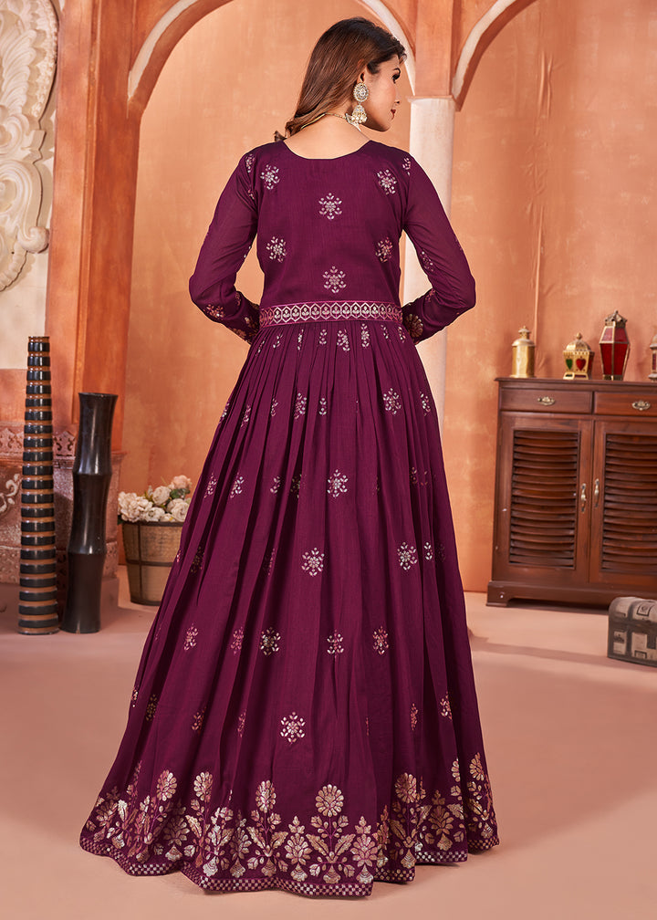 Buy Now Wine Purple Festive Embroidered Art Silk Anarkali Suit Online in USA, UK, Australia, New Zealand, Canada & Worldwide at Empress Clothing. 