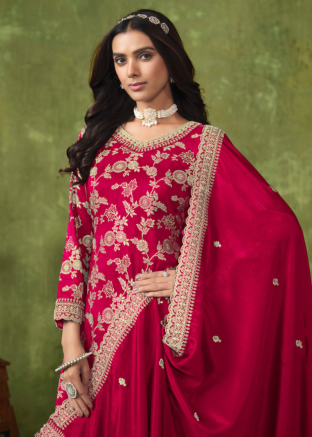 Buy Now Wedding Wear Pink Dola Silk Jacquard Palazzo Suit Online in USA, UK, Canada, Germany, Australia & Worldwide at Empress Clothing. 