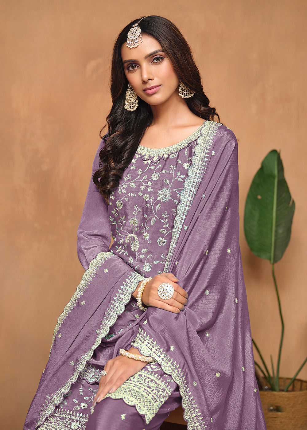 Buy Now Purple Chinnon Resham & Sequins Embroidered Palazzo Suit Online in USA, UK, Canada, Germany, Australia & Worldwide at Empress Clothing. 