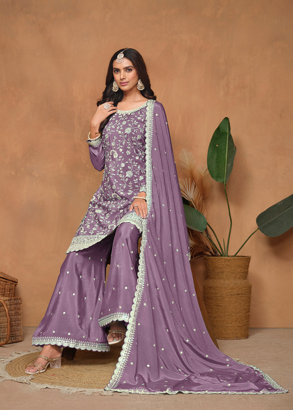 Buy Now Purple Chinnon Resham & Sequins Embroidered Palazzo Suit Online in USA, UK, Canada, Germany, Australia & Worldwide at Empress Clothing. 