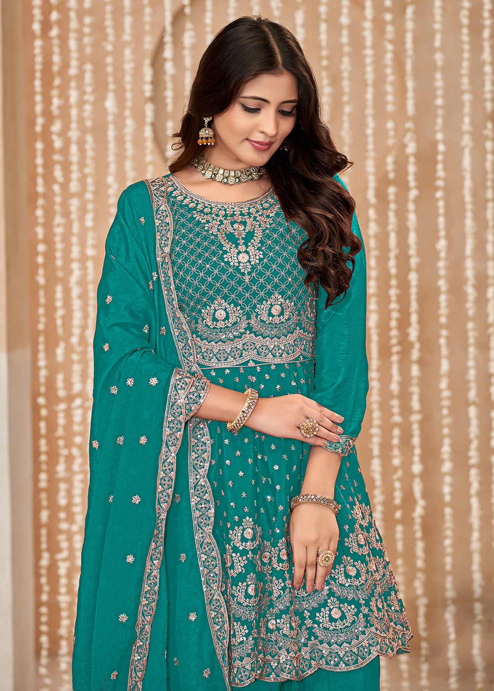 Buy Now Palazzo Style Rama Green Embroidered Wedding Festive Suit Online in USA, UK, Canada, Germany, Australia & Worldwide at Empress Clothing. 