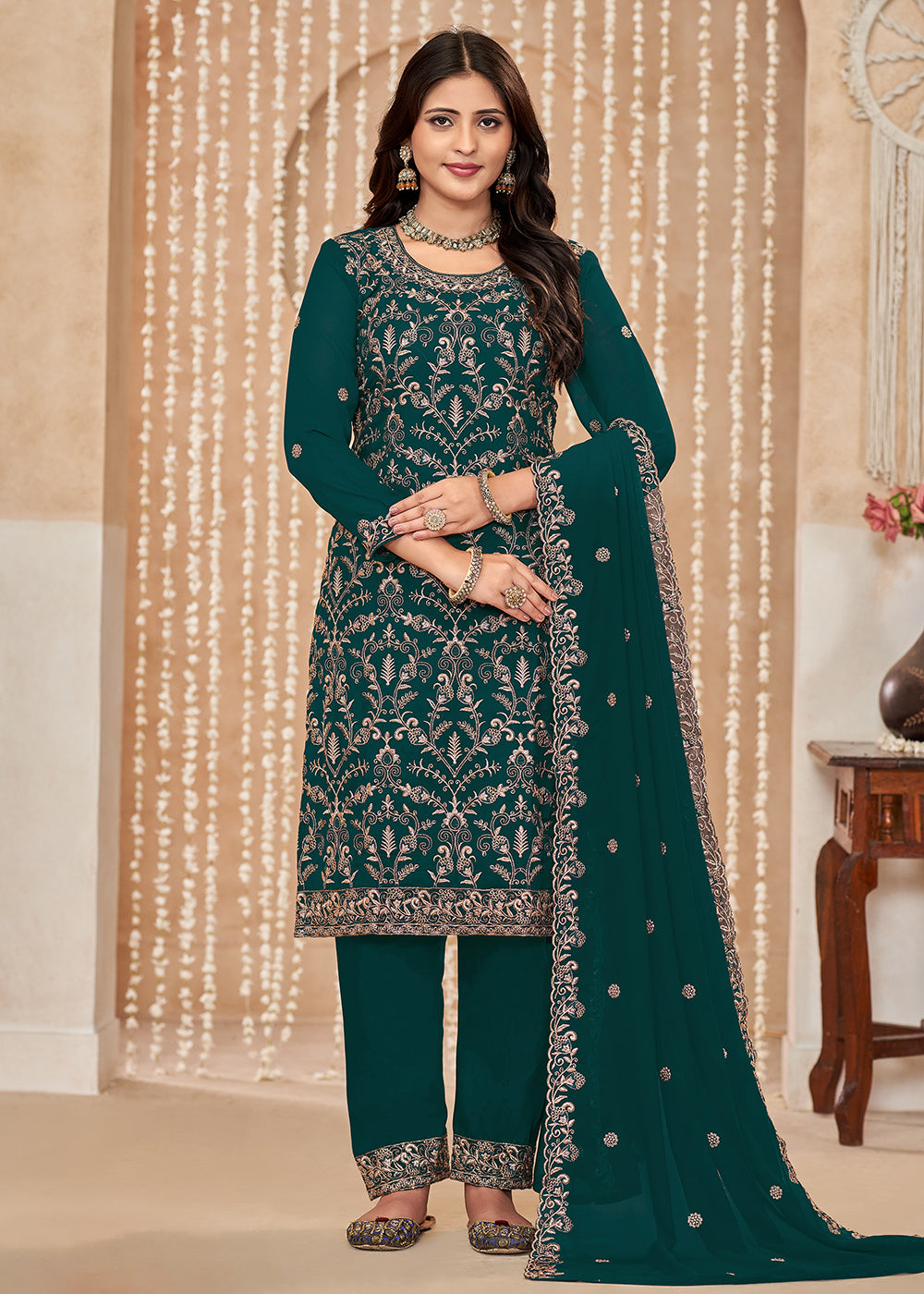 Buy Now Festive Style Green Zari Embroidered Salwar Suit Online in USA, UK, Canada, Germany, Australia & Worldwide at Empress Clothing. 