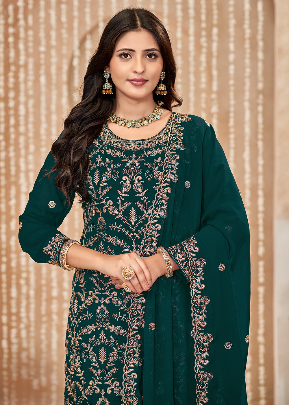 Buy Now Festive Style Green Zari Embroidered Salwar Suit Online in USA, UK, Canada, Germany, Australia & Worldwide at Empress Clothing. 