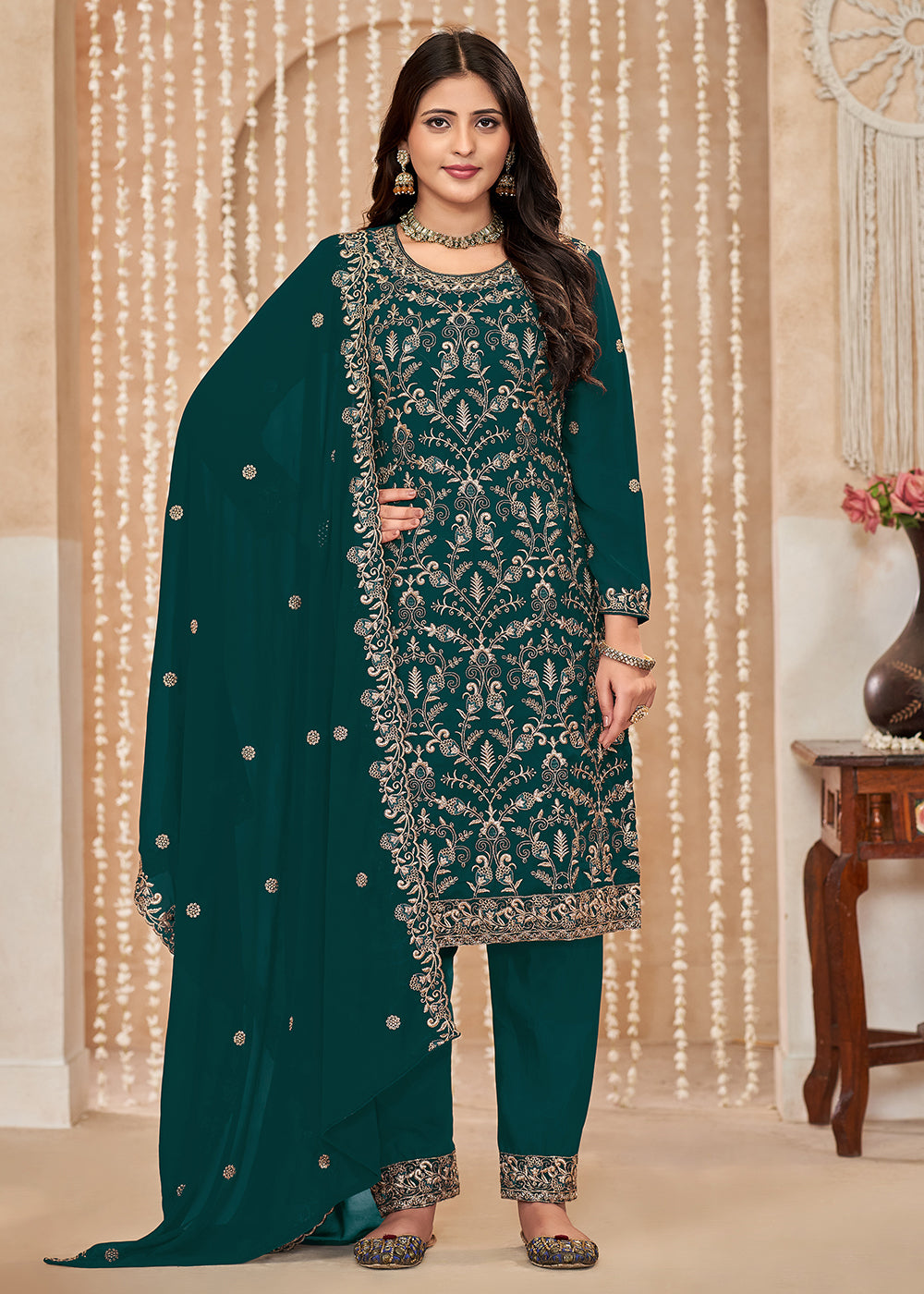 Buy Now Festive Style Green Zari Embroidered Salwar Suit Online in USA, UK, Canada, Germany, Australia & Worldwide at Empress Clothing. 