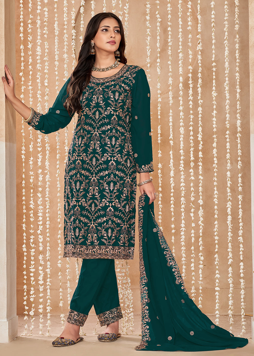 Buy Now Festive Style Green Zari Embroidered Salwar Suit Online in USA, UK, Canada, Germany, Australia & Worldwide at Empress Clothing. 