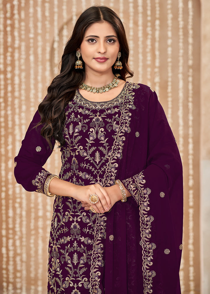 Buy Now Festive Style Purple Zari Embroidered Salwar Suit Online in USA, UK, Canada, Germany, Australia & Worldwide at Empress Clothing.