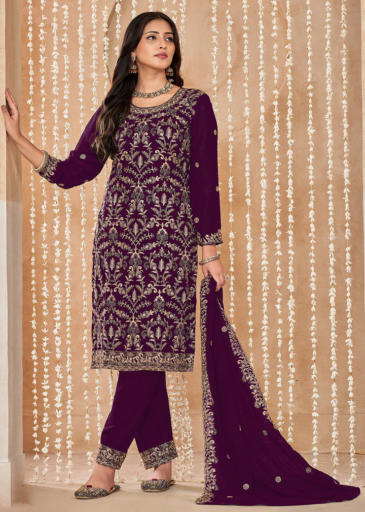 Buy Now Festive Style Purple Zari Embroidered Salwar Suit Online in USA, UK, Canada, Germany, Australia & Worldwide at Empress Clothing.