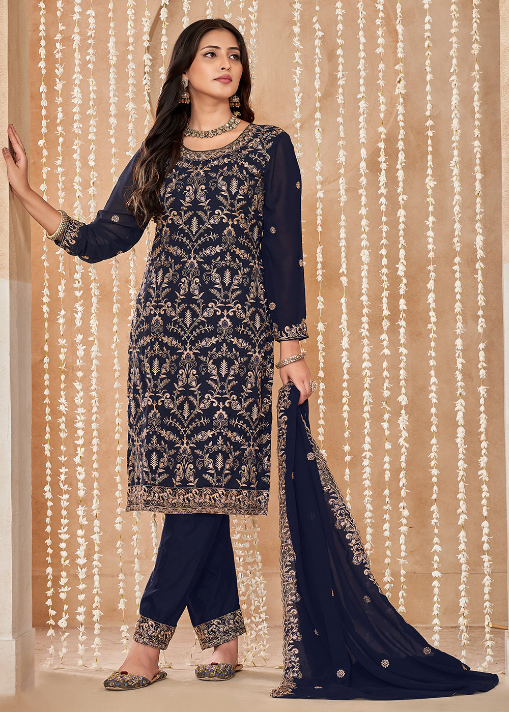 Buy Now Festive Style Blue Zari Embroidered Salwar Suit Online in USA, UK, Canada, Germany, Australia & Worldwide at Empress Clothing.