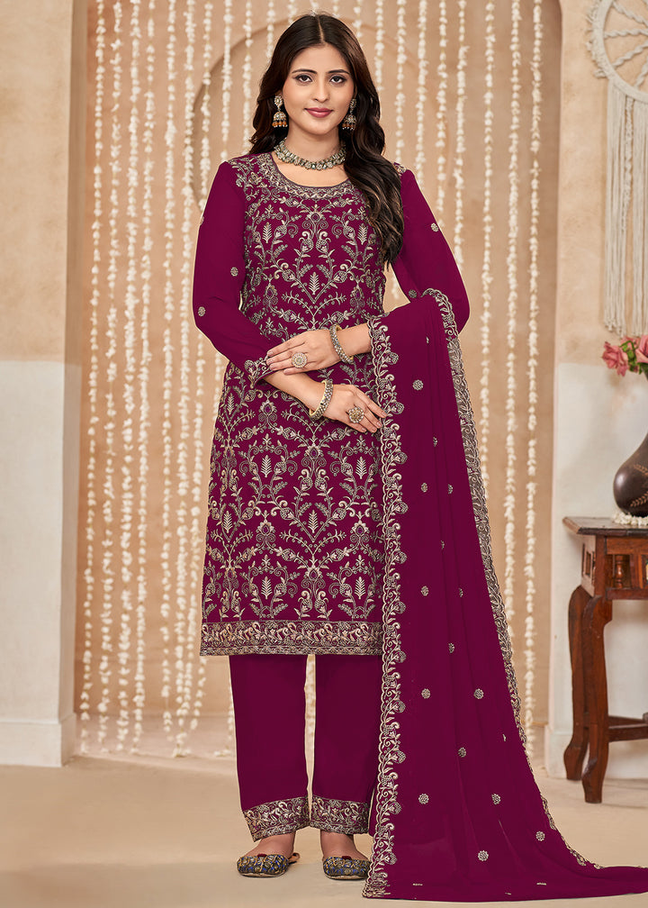 Buy Now Festive Style Magenta Zari Embroidered Salwar Suit Online in USA, UK, Canada, Germany, Australia & Worldwide at Empress Clothing.