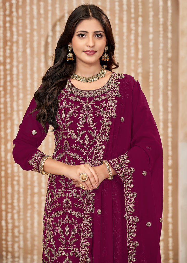 Buy Now Festive Style Magenta Zari Embroidered Salwar Suit Online in USA, UK, Canada, Germany, Australia & Worldwide at Empress Clothing.