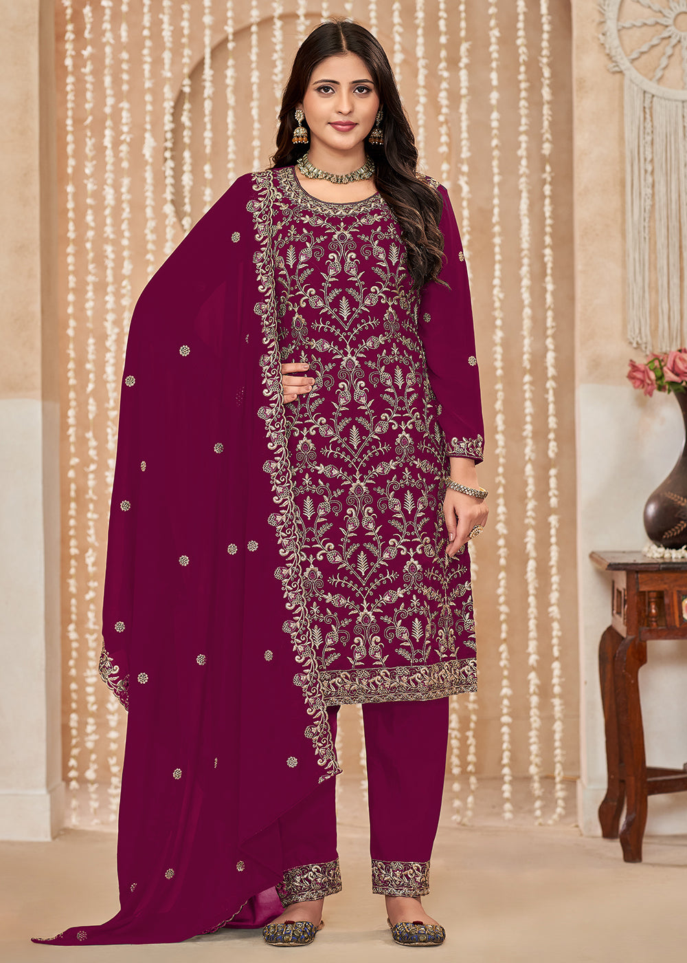 Buy Now Festive Style Magenta Zari Embroidered Salwar Suit Online in USA, UK, Canada, Germany, Australia & Worldwide at Empress Clothing.