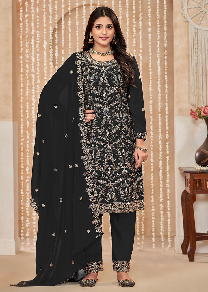 Buy Now Festive Style Black Zari Embroidered Salwar Suit Online in USA, UK, Canada, Germany, Australia & Worldwide at Empress Clothing.