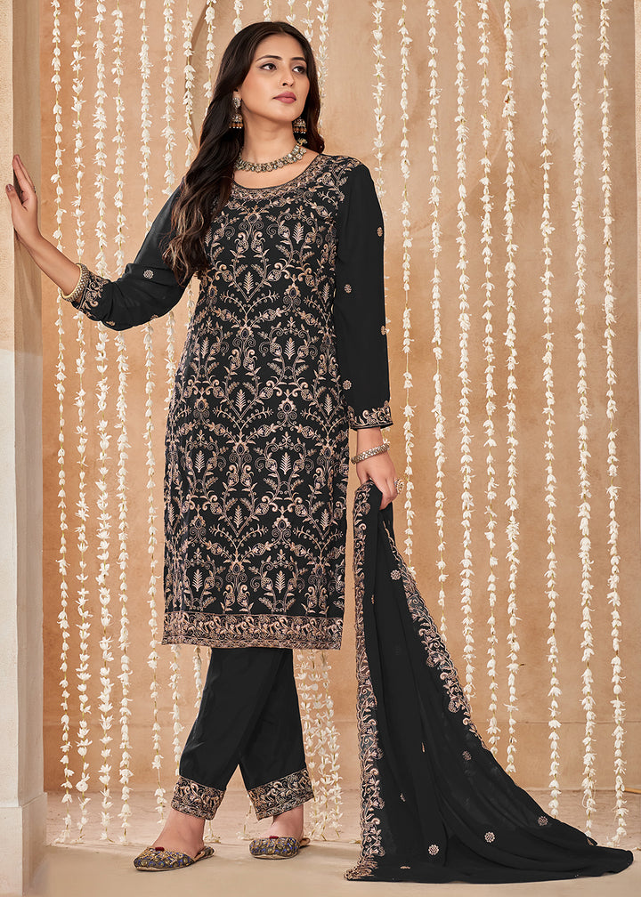 Buy Now Festive Style Black Zari Embroidered Salwar Suit Online in USA, UK, Canada, Germany, Australia & Worldwide at Empress Clothing.