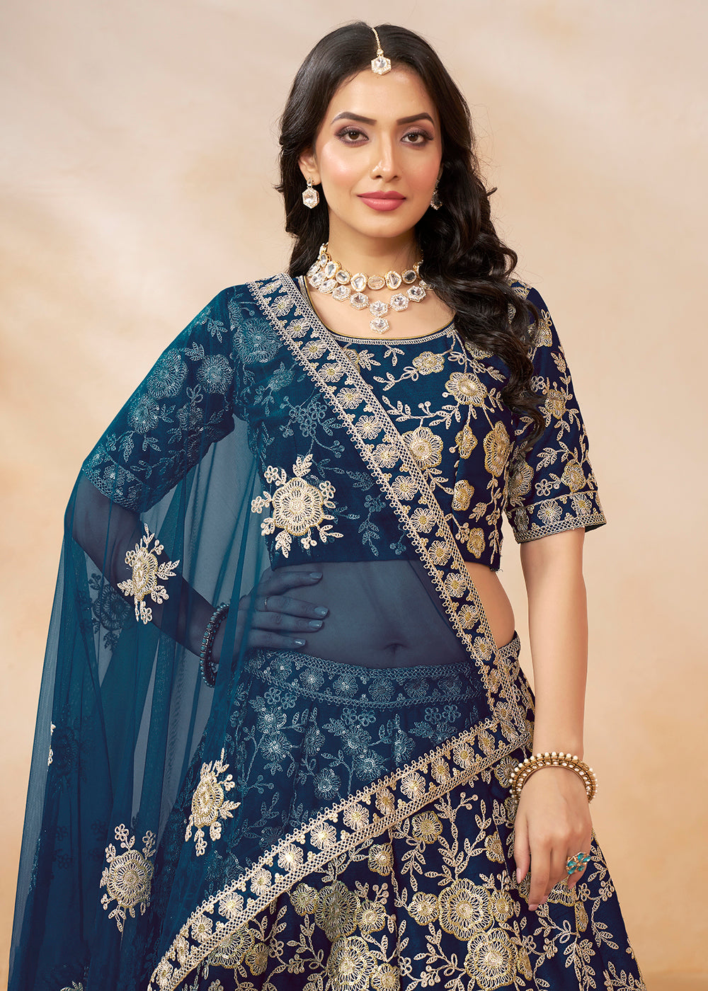 Buy Now Navy Blue Embroidered Art Silk Wedding Lehenga Choli Online in USA, UK, Canada, UAE & Worldwide at Empress Clothing