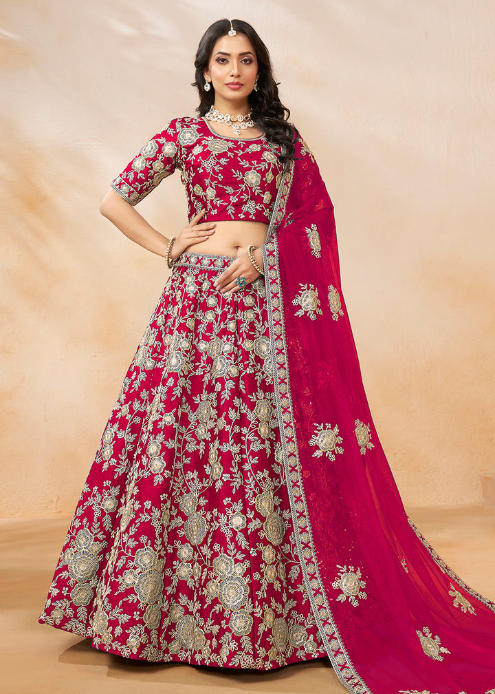 Buy Now Hot Pink Embroidered Art Silk Wedding Lehenga Choli Online in USA, UK, Canada, UAE & Worldwide at Empress Clothing. 
