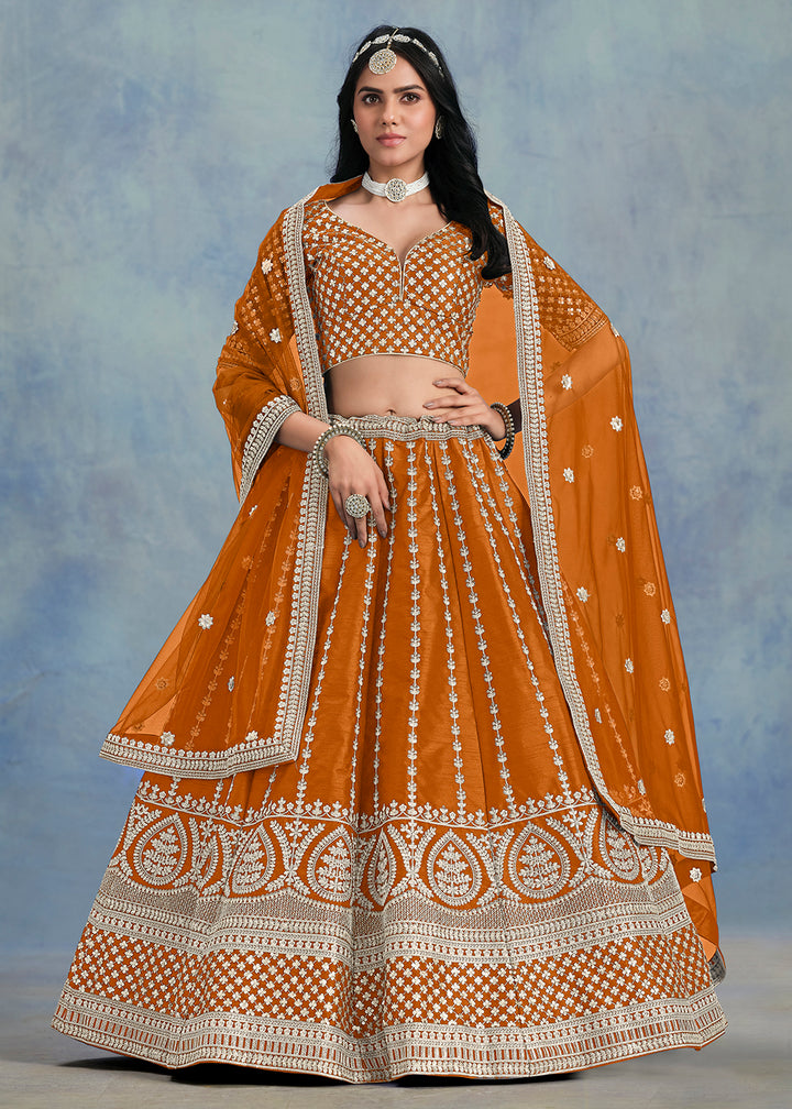 Buy Now Embroidered & Sequins Orange Wedding Lehenga Choli Online in USA, UK, Canada, France, Italy, Germany, Austria, UAE & Worldwide at Empress Clothing.