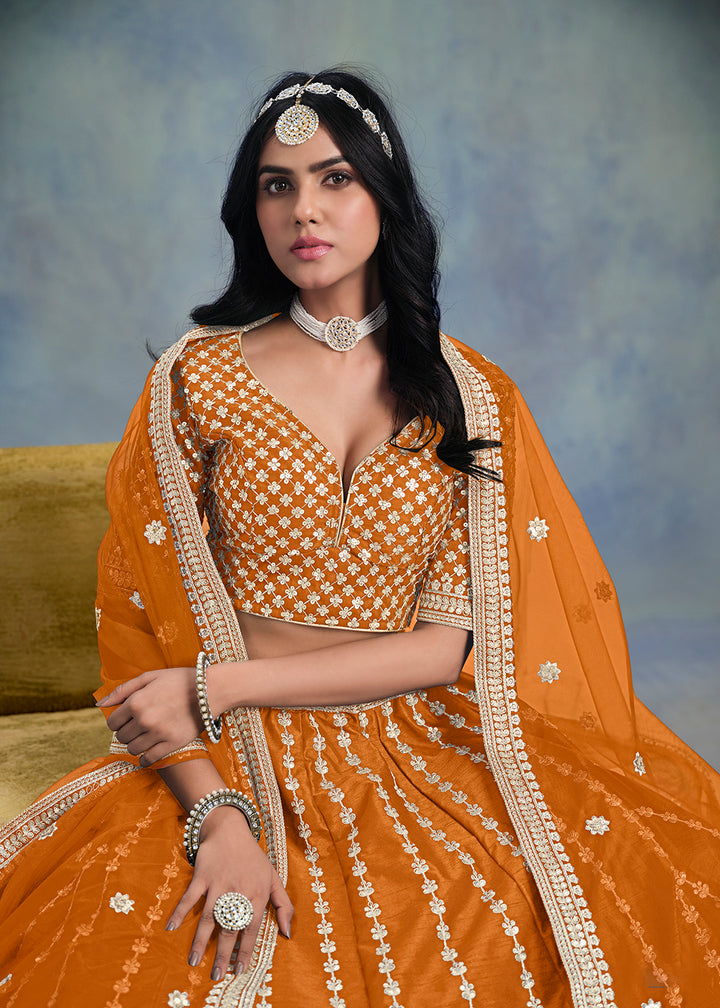 Buy Now Embroidered & Sequins Orange Wedding Lehenga Choli Online in USA, UK, Canada, France, Italy, Germany, Austria, UAE & Worldwide at Empress Clothing.