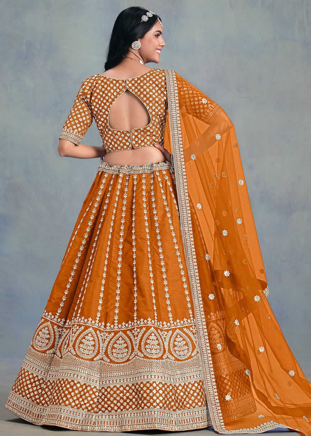 Buy Now Embroidered & Sequins Orange Wedding Lehenga Choli Online in USA, UK, Canada, France, Italy, Germany, Austria, UAE & Worldwide at Empress Clothing.