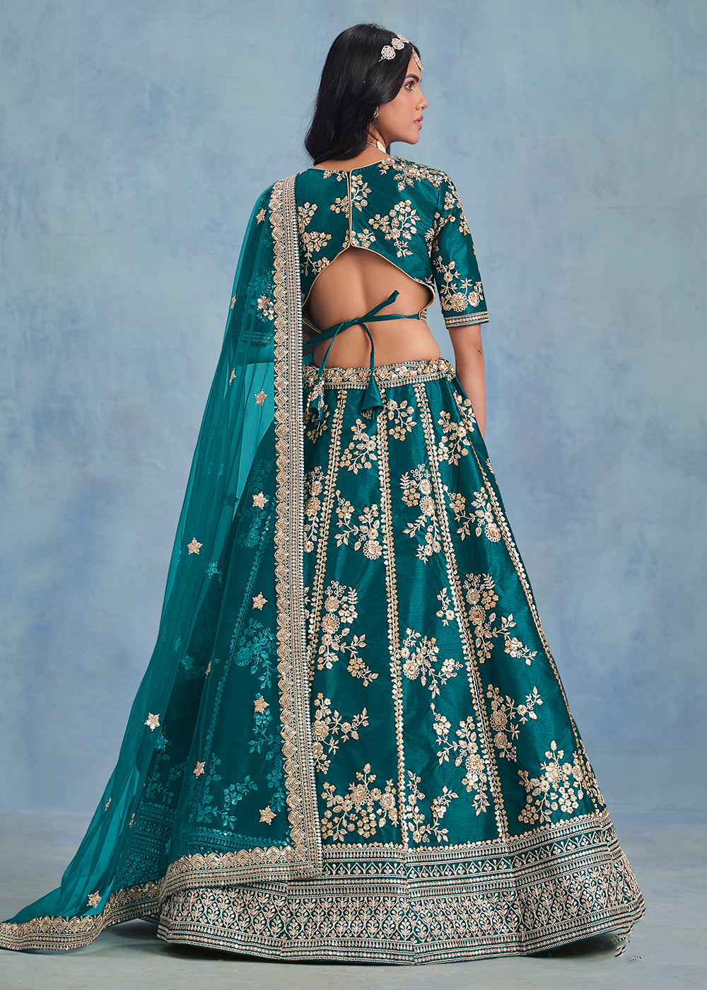 Buy Now Designer Rama Green Art Silk Wedding Lehenga Choli Online in USA, UK, Canada, France, Italy, Gerany, Austria, UAE & Worldwide at Empress Clothing.