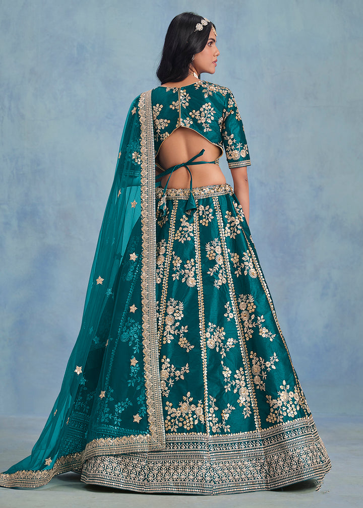 Buy Now Designer Rama Green Art Silk Wedding Lehenga Choli Online in USA, UK, Canada, France, Italy, Gerany, Austria, UAE & Worldwide at Empress Clothing.