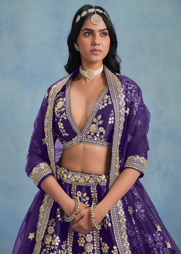 Buy Now Designer Pretty Purple Art Silk Wedding Lehenga Choli Online in USA, UK, Canada, France, Italy, Gerany, Austria, UAE & Worldwide at Empress Clothing.