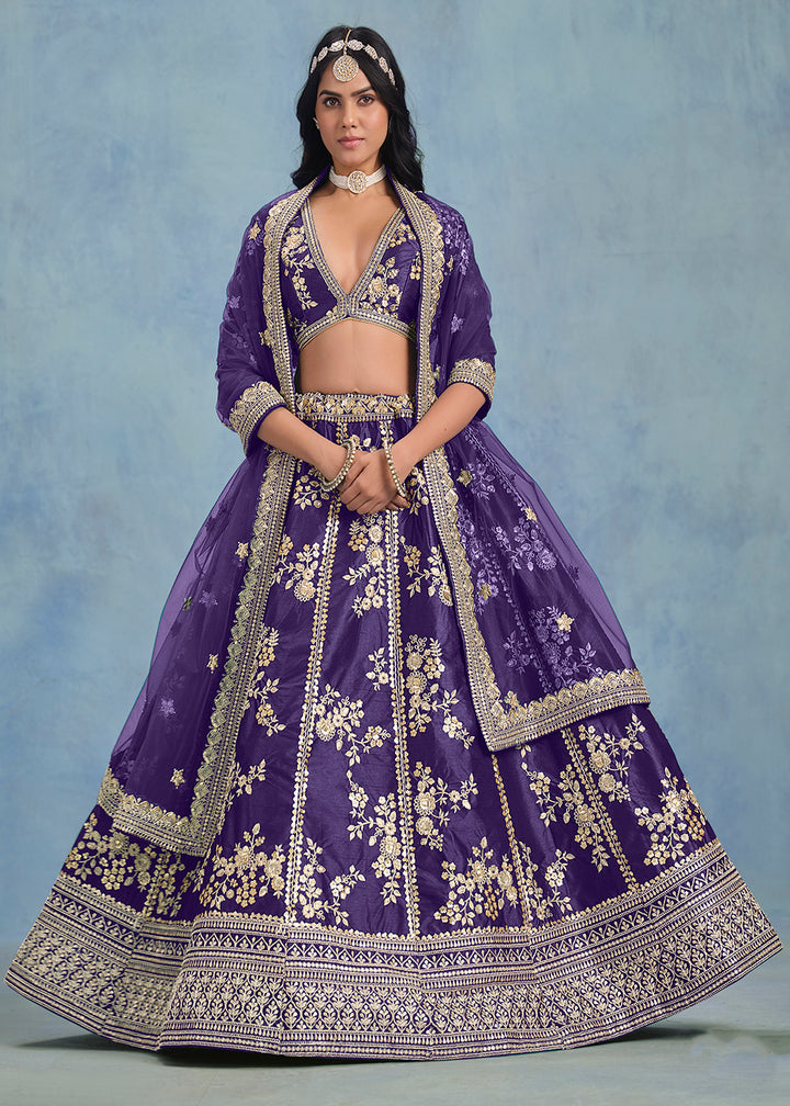 Buy Now Designer Pretty Purple Art Silk Wedding Lehenga Choli Online in USA, UK, Canada, France, Italy, Gerany, Austria, UAE & Worldwide at Empress Clothing.