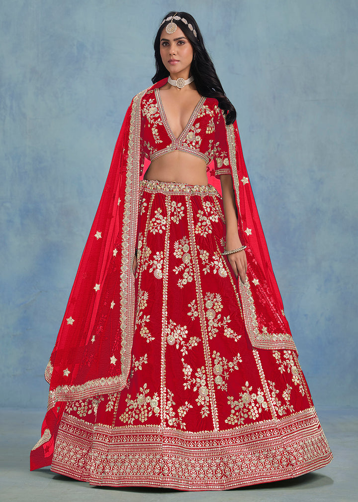 Buy Now Designer Lovely Red Art Silk Wedding Lehenga Choli Online in USA, UK, Canada, France, Italy, Gerany, Austria, UAE & Worldwide at Empress Clothing.