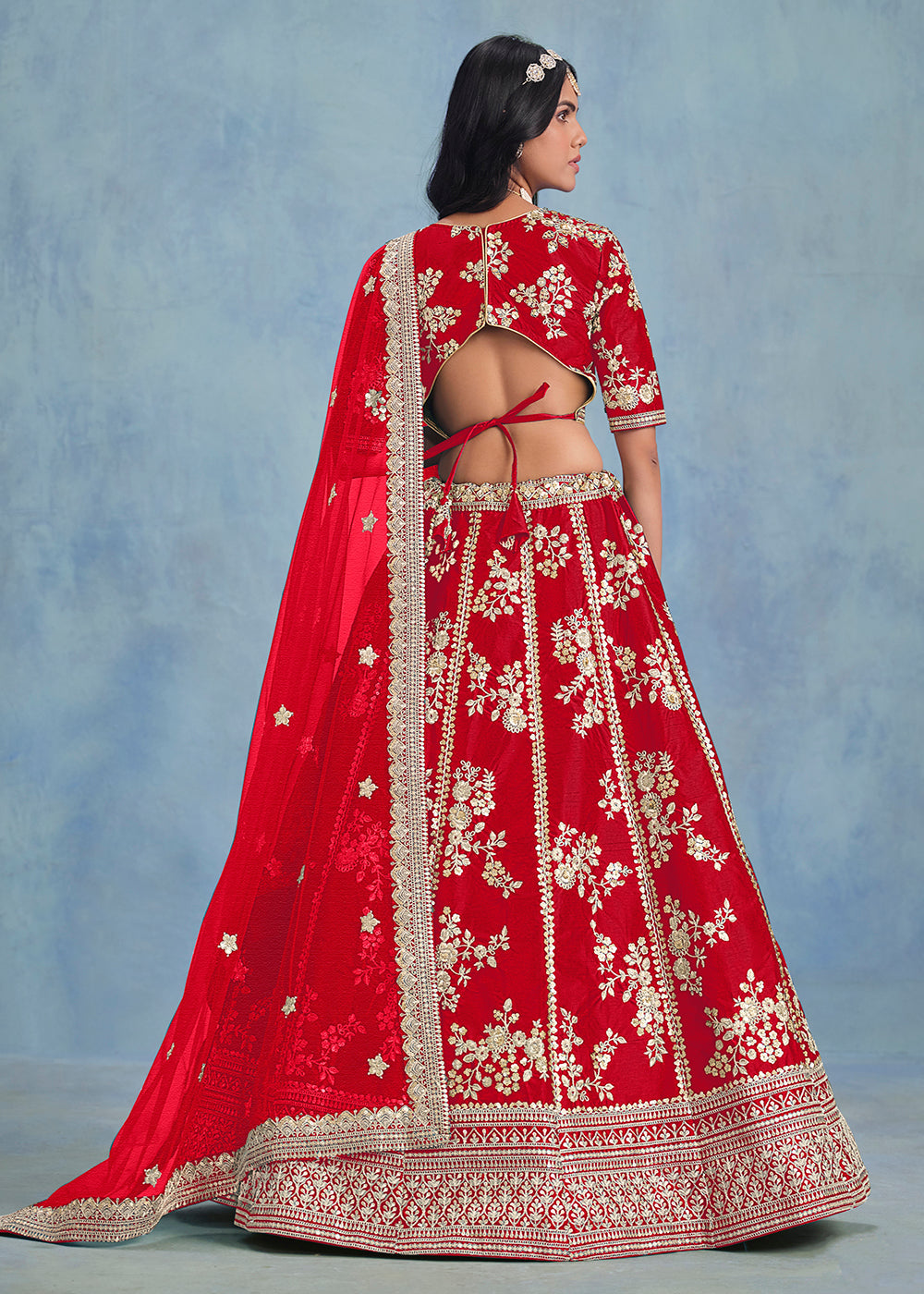 Buy Now Designer Lovely Red Art Silk Wedding Lehenga Choli Online in USA, UK, Canada, France, Italy, Gerany, Austria, UAE & Worldwide at Empress Clothing.