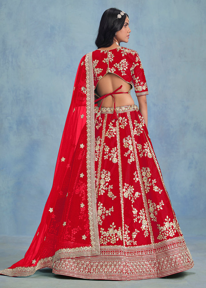 Buy Now Designer Lovely Red Art Silk Wedding Lehenga Choli Online in USA, UK, Canada, France, Italy, Gerany, Austria, UAE & Worldwide at Empress Clothing.
