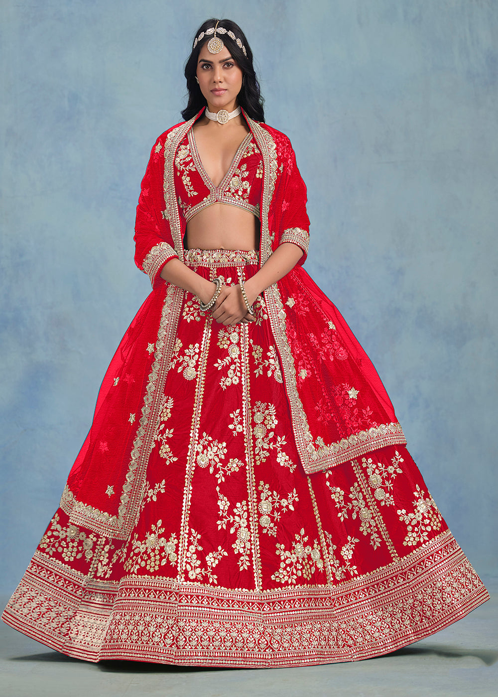 Buy Now Designer Lovely Red Art Silk Wedding Lehenga Choli Online in USA, UK, Canada, France, Italy, Gerany, Austria, UAE & Worldwide at Empress Clothing.