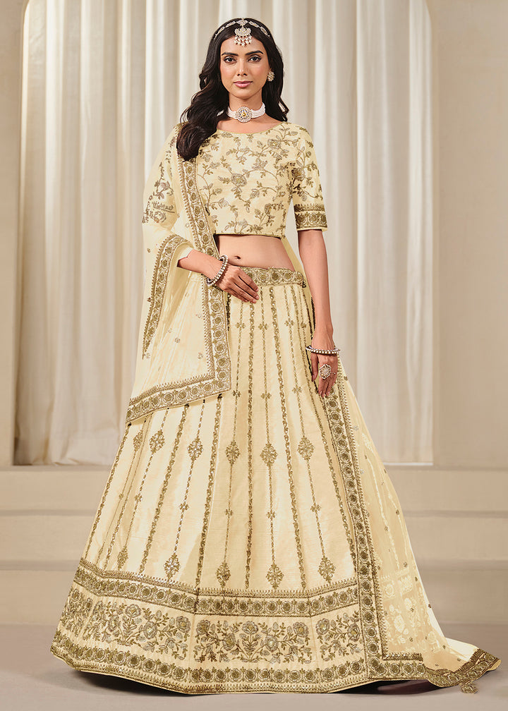 Buy Now Ivory Embroidered Art Silk Wedding Lehenga Choli Online in USA, UK, Canada, France, Italy, Germany, Australia, UAE & Worldwide at Empress Clothing.