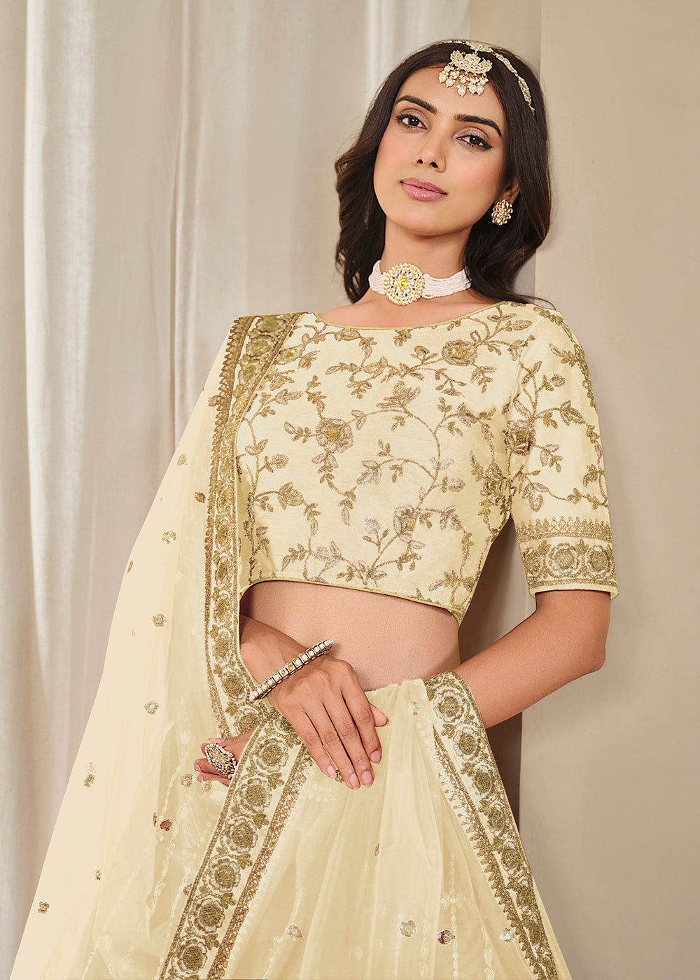 Buy Now Ivory Embroidered Art Silk Wedding Lehenga Choli Online in USA, UK, Canada, France, Italy, Germany, Australia, UAE & Worldwide at Empress Clothing.