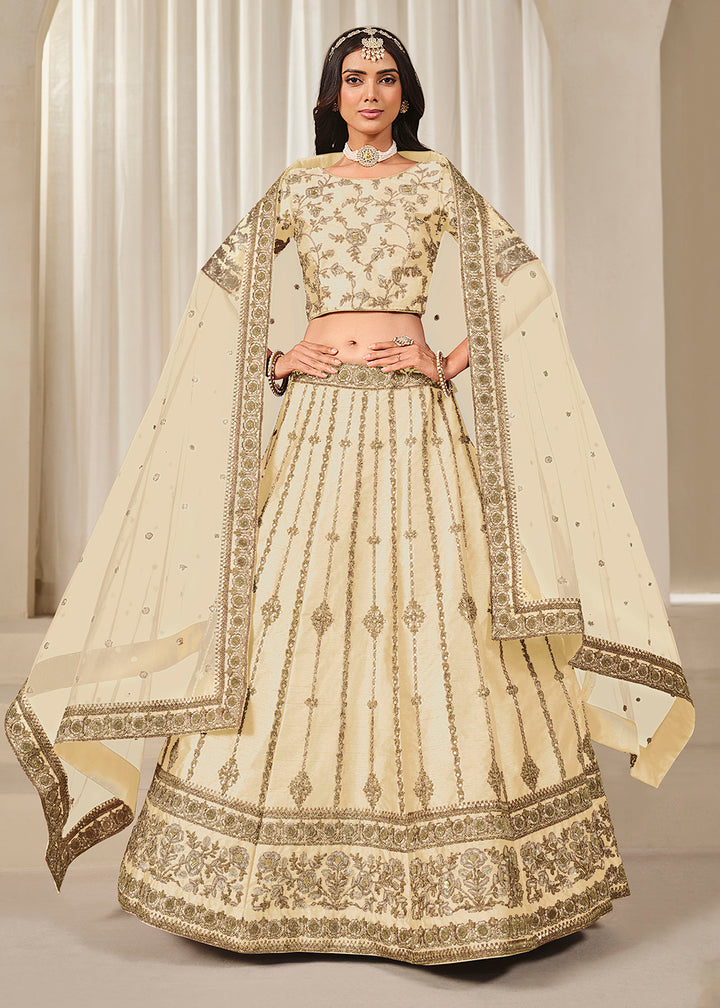 Buy Now Ivory Embroidered Art Silk Wedding Lehenga Choli Online in USA, UK, Canada, France, Italy, Germany, Australia, UAE & Worldwide at Empress Clothing.