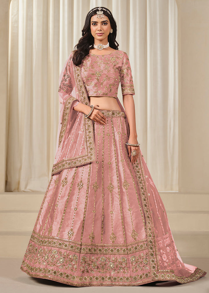 Buy Now Pink Embroidered Art Silk Wedding Lehenga Choli Online in USA, UK, Canada, France, Italy, Germany, Australia, UAE & Worldwide at Empress Clothing.