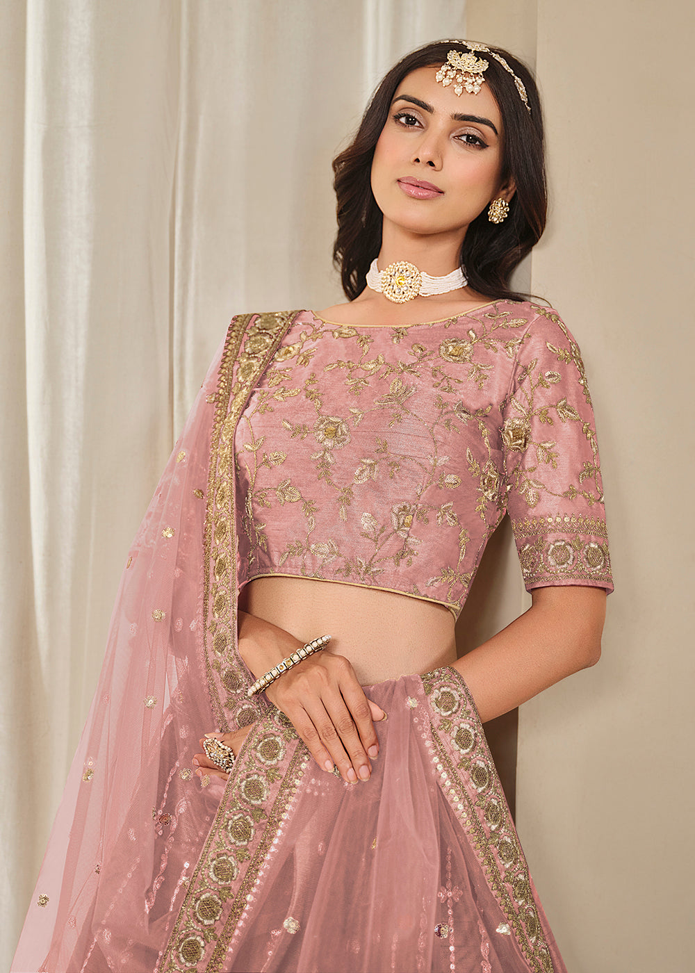 Buy Now Pink Embroidered Art Silk Wedding Lehenga Choli Online in USA, UK, Canada, France, Italy, Germany, Australia, UAE & Worldwide at Empress Clothing.