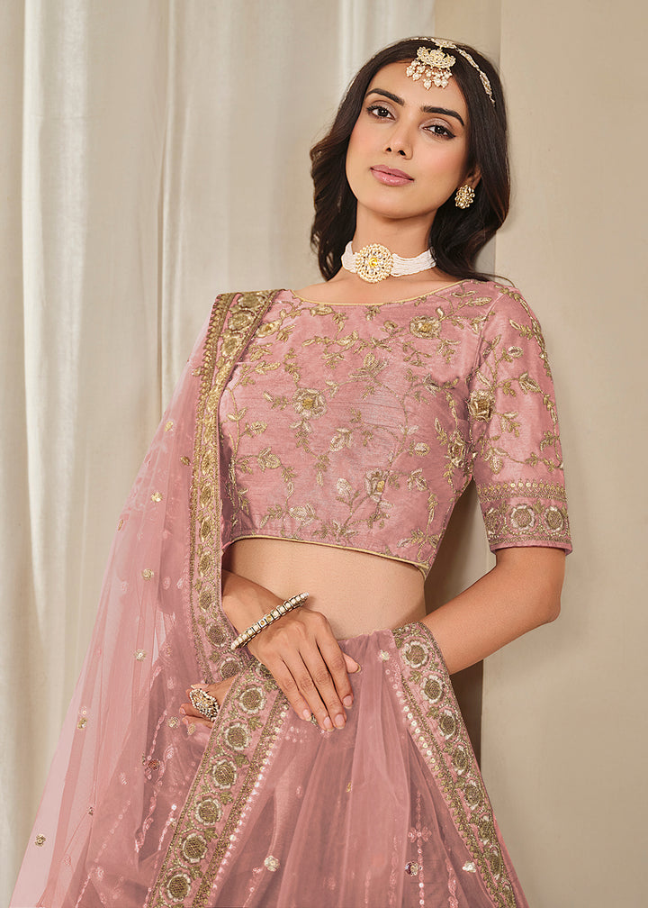 Buy Now Pink Embroidered Art Silk Wedding Lehenga Choli Online in USA, UK, Canada, France, Italy, Germany, Australia, UAE & Worldwide at Empress Clothing.